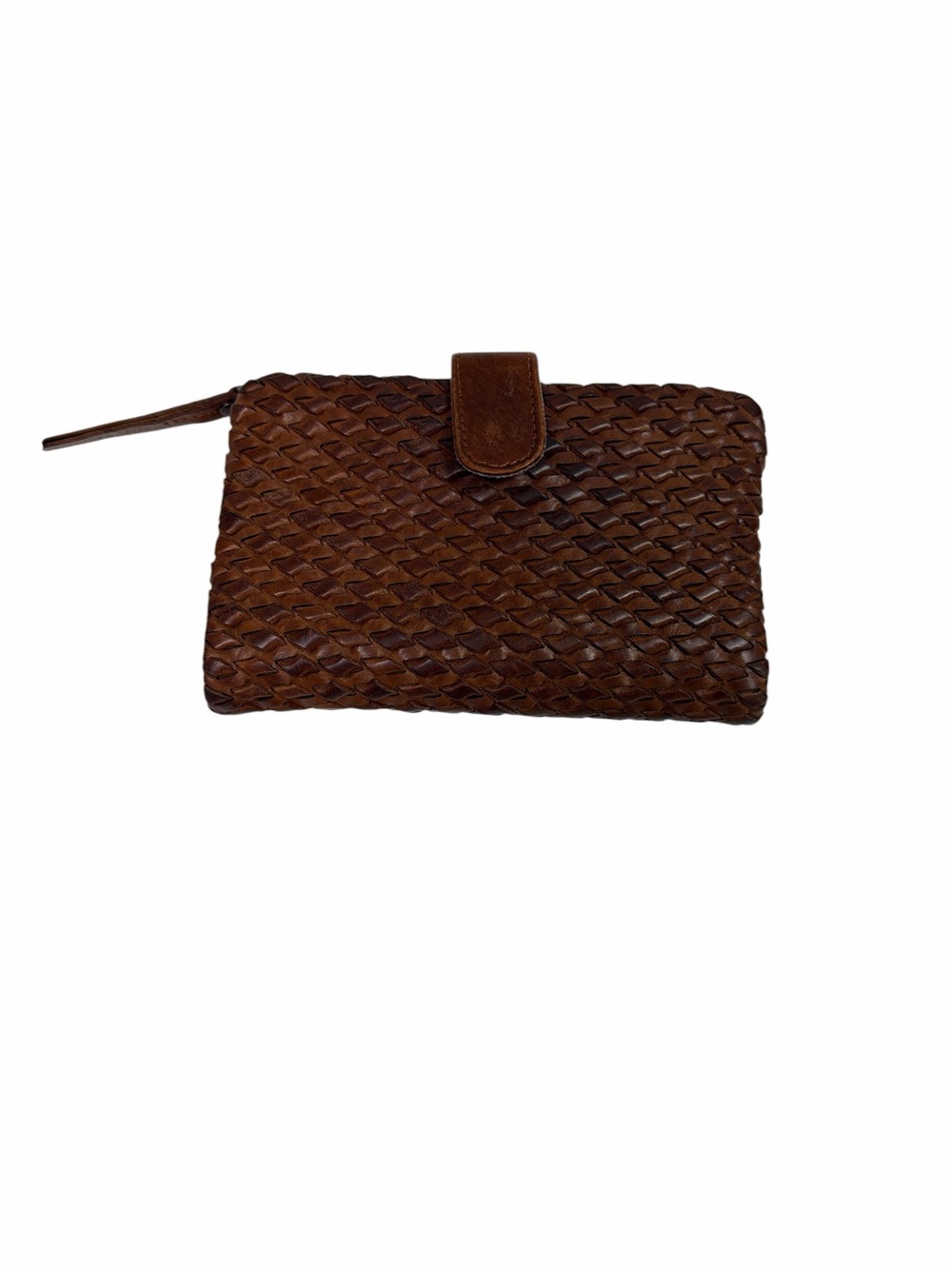Brown Woven Leather Bifold Wallet Boho Rustic Snap Tab Organizer